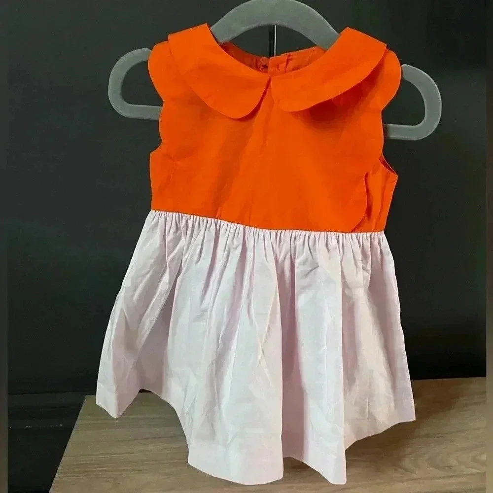 NWT • Jacadi 12M Rose Loupiote scalloped Color block  dress w/ Peter Pan collar